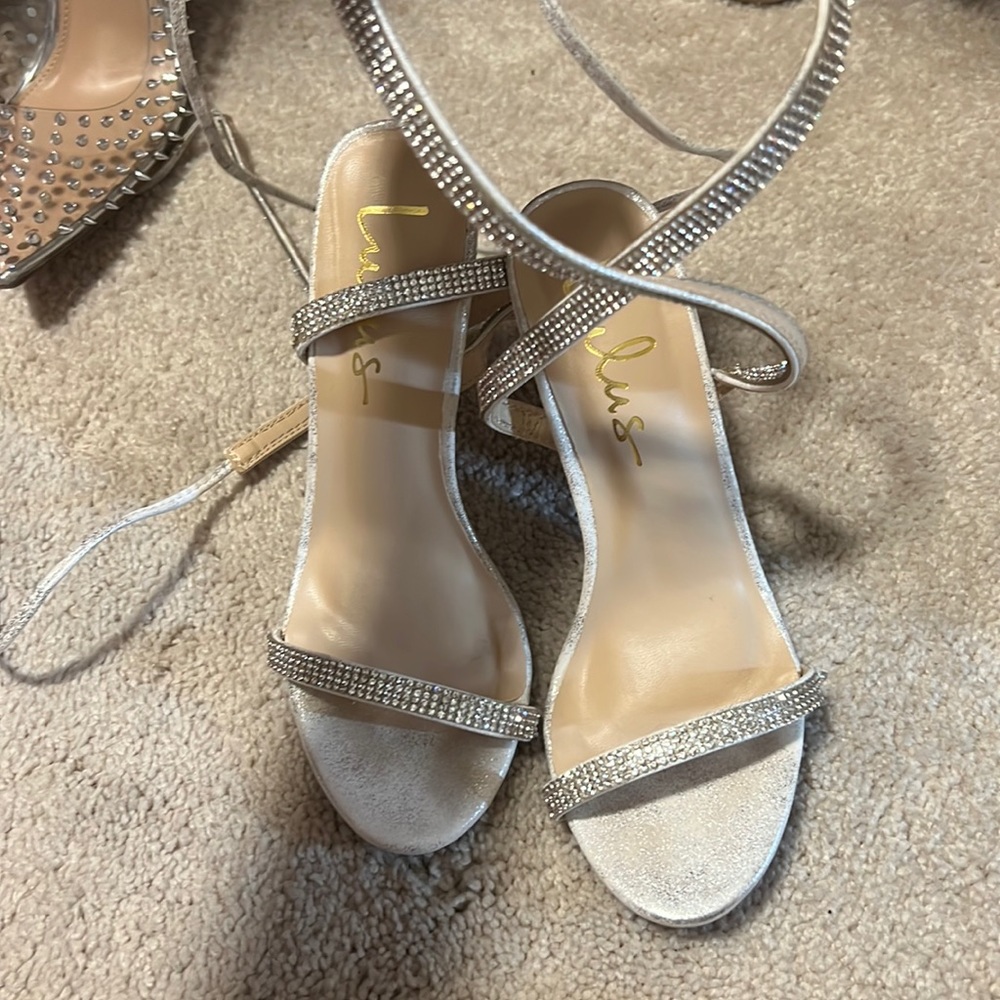 Lulus rhinestone strappy heels only worn once silver great shape